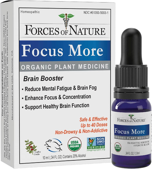 Forces of Nature Focus Supplement, Focus More Homeopathic Medicine, 0.34 Fl Oz, Nootropics Brain Support Supplement, Helps Memory, Attention, Conc...