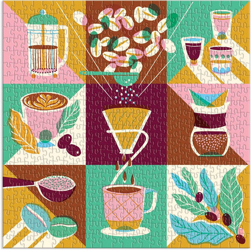 Galison Coffeeology Puzzle, 500 Pieces, 20” x 20” – Coffee Jigsaw Puzzle with Beautiful Illustrations by Marisol Ortega – Thick Sturdy Pieces, Cha...