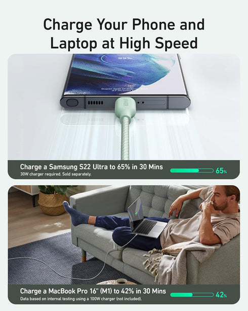 Anker USB C to USB C Cable (240W, 6ft), Bio-Braided Charger Cable, Fast Charge for iPhone 15/15 Pro, MacBook Pro 2020, iPad Pro 2020, iPad Air 4, ...