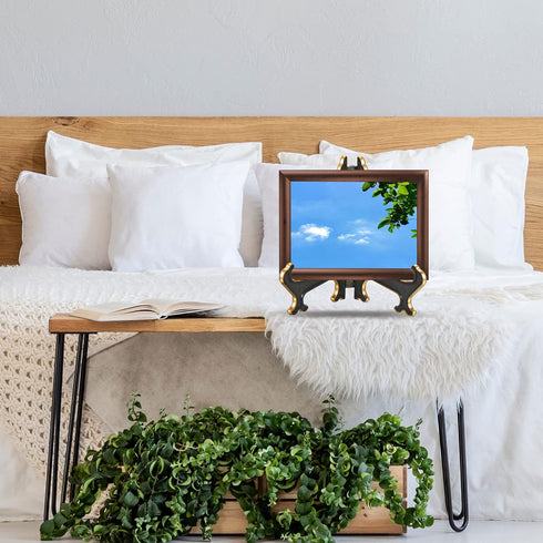 PATIKIL 6" Acrylic Decorative Plate Stand Holder, 2 Pack Table Use Foldable Picture Easel Frame Holder for Displaying Photos, Card, Canvases, Blac...