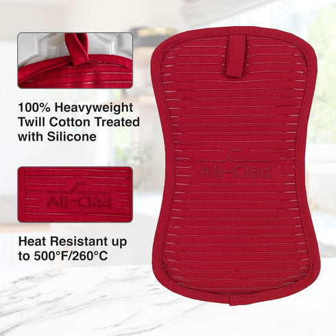 All-Clad Premium Pot Holder & Heating Pad, (1-Pack) Heat Resistant to 500 Degrees, 100% Cotton 10"x6.25" for Kitchen and Barbeque, Chili Red...