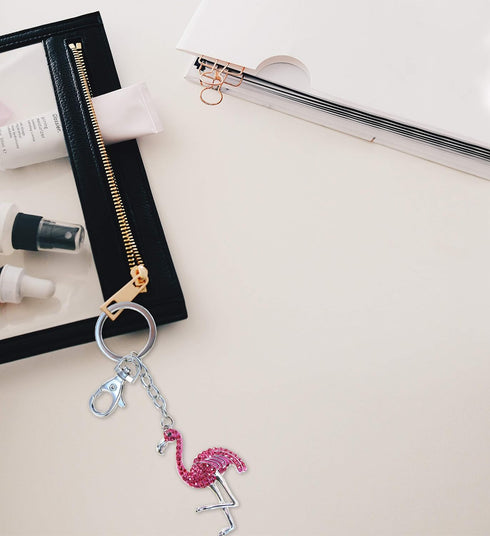 Aqua 79 Pink Flamingo Keychain - 3D Sparkling Crystal Rhinestone Flamingo Charm with Silver Clasp Key Ring, Cute Keychain Accessories for Handbags...
