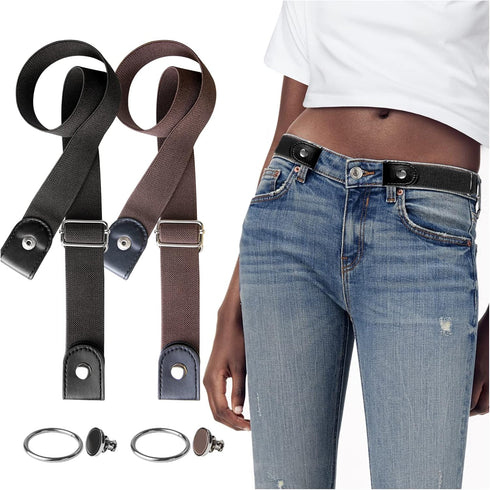 No Buckle Comfortable Elastic Stretch Belts for Womens, Black Elastic Waist Adjustable Invisible Belts for Jeans Pants?2 Sets?...