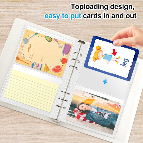 A5 Index Card Sleeves Binder Sheets - 50 Pack | Clear Plastic Refill 2 Pocket Page Protector for Recipe Cards, Photo Cards, Flash Cards | Fits 6-R...