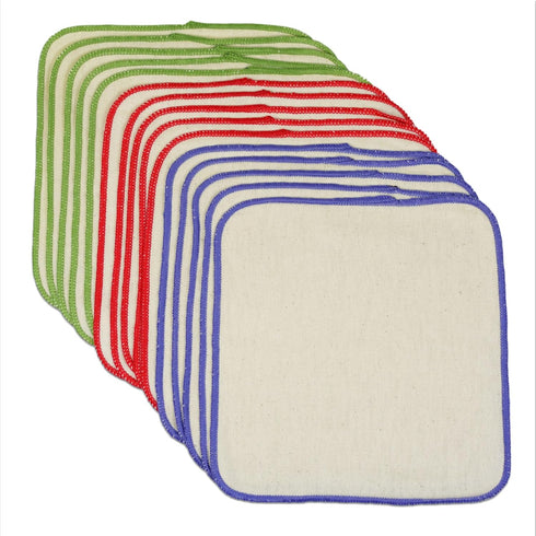 OsoCozy Flannel Cloth Baby Wipes - Reusable and Washable Saves Money - 15 Pack Unbleached/Natural 100% Cotton - Soft and Durable - Colorful Outer ...