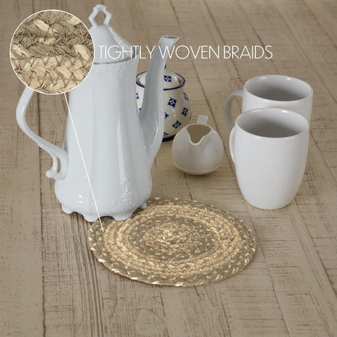 VHC Brands Cobblestone Trivet Hot Pad for Pots Pans, Tan Grey White, Jute Blend, Round Circle, 8 Inches...