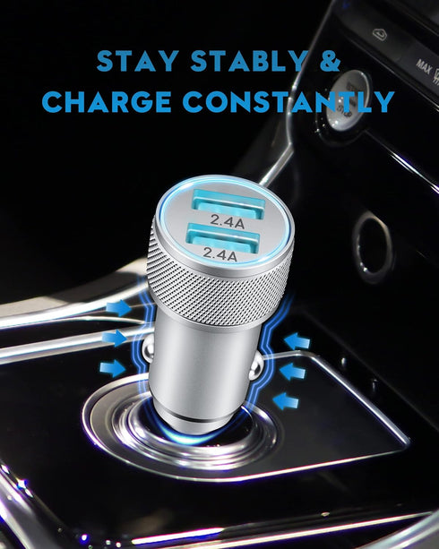 TIKALONG Car Charger Compatible with iPhone 13/12/11/XR/XS/X/Pro Max 8/7/6/6S Plus 5S/5C/SE2, iPad Air Mini Pro (2.4A Dual Port USB Car Charger Ad...