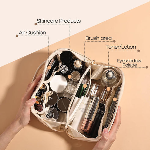 Makeup Bag Large Travel Cosmetic Bag Make up Bags with Compartments Waterproof PU Leather Travel Makeup Organizer and Storage Toiletry Bags for Tr...