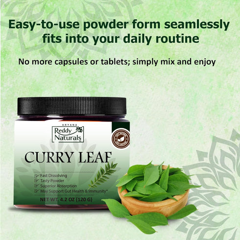 ARYANA Curry Leaf Powder Supplement - Supports Digestion, Gut, Hair & Skin Health-Antioxidant & Superfood Supplement for Men & Women-Curry Patta E...