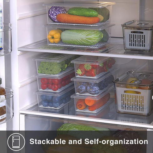 SILIVO Fruit Storage Containers for Fridge (3 Pack) - 1.5L Produce Saver Containers for Refrigerator with Removable Drain Tray Keep Fresh for Prod...