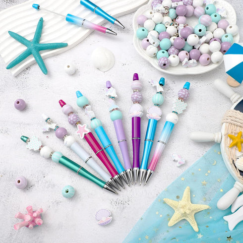 Colarr 24 Sets Plastic Beadable Pens DIY Pens Making Kit Assorted Bead Pens Wood Beads Crystal Spacer Beads Black Ink Ballpoint Pen for Women Stud...