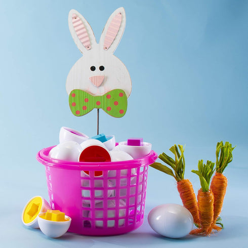 Prextex Easter Eggs Educational Puzzle in a Basket (12 Eggs) - Baby Easter Basket Toddler Boy Toy, Gifts Surprise Fidget Toys Pack Brand, Mini Toy...