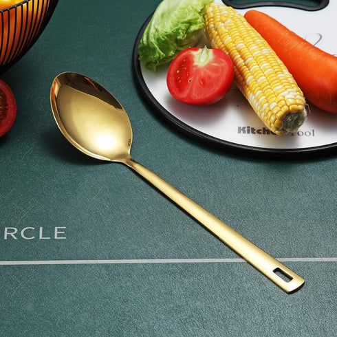 Gold Cooking Spoon, Berglander Stainless Steel Solid Serving Spoon Titanium Gold Plating, Basting Spoon, Spoon For Cooking, Kitchen Spoon, Dishwas...