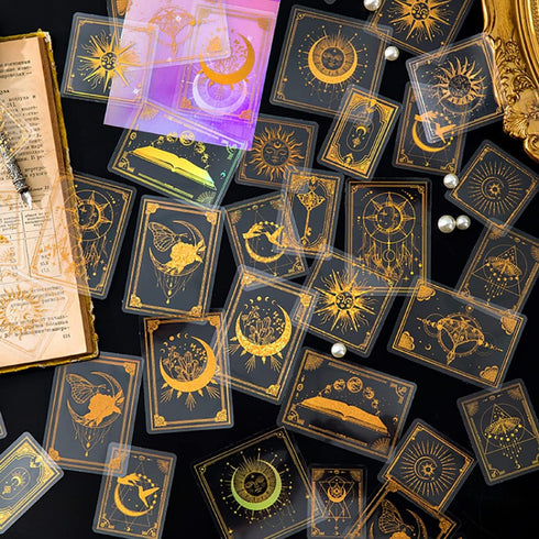 YASMEN 45 Pieces Stickers for Kids, Transparent Golden Astrology Sticker Pack, Resin Stickers DIY Craft Kits for Scrapbooking Bullet Journal Lapto...