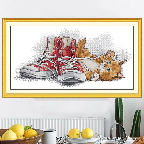 Bilrost Luxury 14ct Floral Cross Stitch Kit for Enthusiasts: Premium DIY Embroidery for Elegant Home Decor & Gifts-Kitten 15.75 x 8.27 inch...
