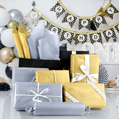NACHLYNN 60 Sheets Metallic Tissue Paper Bulks Gold Silver Black Gift Wrapping Paper 14 x 20 inch Art Paper Crafts for Graduation Crafts Gift Wedd...