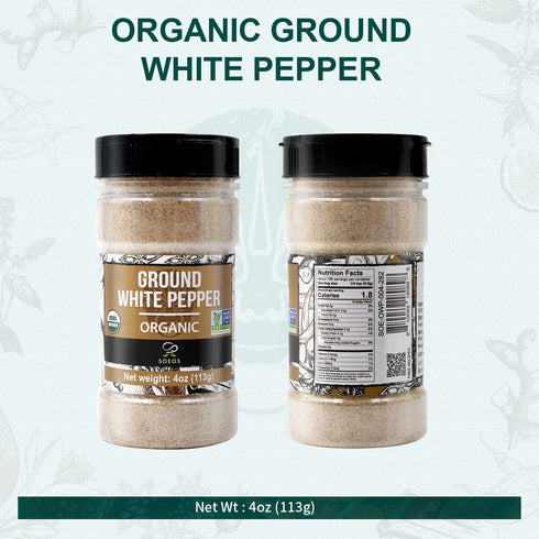 Soeos Organic White Pepper Ground, Non-GMO, Freshly Peppercorn Powder Bulk, Packed To Keep Peppers Fresh, Ready To Use Peppercorns For Refill, 4 o...