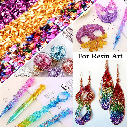 9 Box Broken Crushed Glass Glitter, 6.4oz/180g Irregular Shards Metallic Crystal Chips 2-4mm Chunky Flakes Sequins Gravel for Epoxy Resin Craft Su...