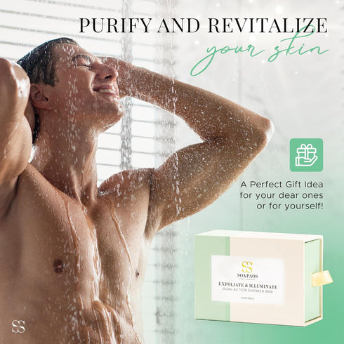 Shower Bar Soap - All Natural Bath Soap -Vegan Soap- Pumice Powder, Zeolite, Kaolin Clays - Body Wash Soap Bars with Camellia and Sunflower Oils -...