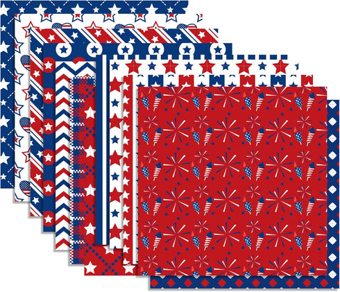 24Sheets Patriotic Pattern Paper 4th of July Double-sided Red Blue White Star Scrapbook Paper for Independence Day for Card Making Photo Album Cra...