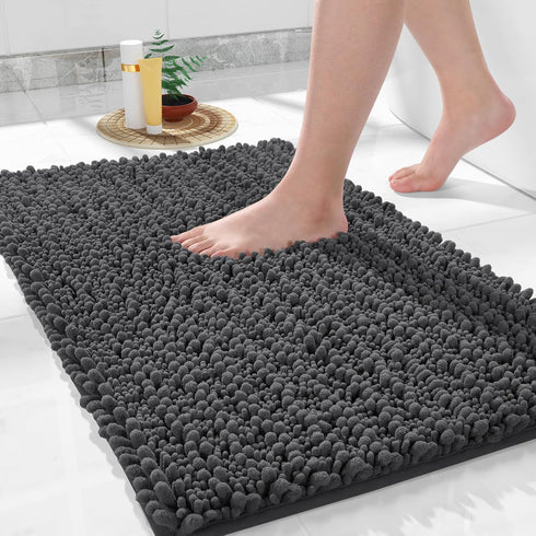 Yimobra Bathroom Rugs Non Slip Washable 32x20 Inch - Ultra Soft Absorbent Chenille Bath Mat, Quick Dry Shaggy Floor Carpet for Tub Shower, Dark Gr...