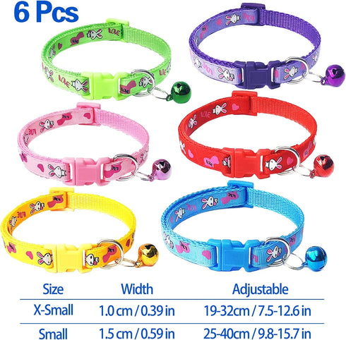 Jecikelon 6 PCS Puppy Collars Adjustable Pup Collar for XSmall Pet Dog Polyester Cat Collar with Bell Basic Collar for Extra Small Dogs (Small, Bu...