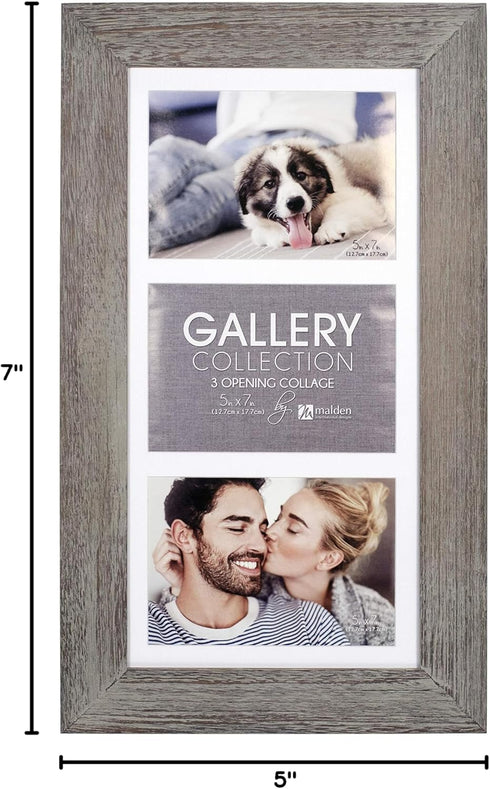 Malden International Designs Manhattan Distressed Mat Picture Frame, 3 Option, 3-5x7 , Gray...