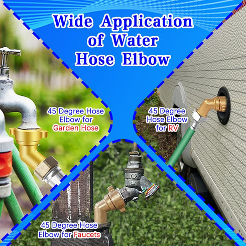 45 Degree Hose Elbow, 3/4'' GHT Garden Hose Elbow, Brass Water Hose Elbow for RV, Water Hose Connectors with Male to Female Port, 45 Degree Hose E...