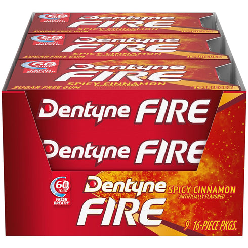 Dentyne Fire Spicy Cinnamon Sugar-Free Chewing Gum, Pack of 9 (144 Total Pieces)...