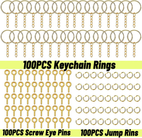 Key Chains 100Pcs Key Chain Rings Kit with Open Jump Ring & Screw Eye Pins,Keychain Accessories for Jewelry Crafts Keychains Making Supplies...