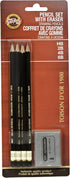 Koh-I-Noor Toison d'Or Graphite Pencil and Kneaded Eraser Set, 4 Degrees, 4 Pencils Per Pack (FA1900.4SET)...