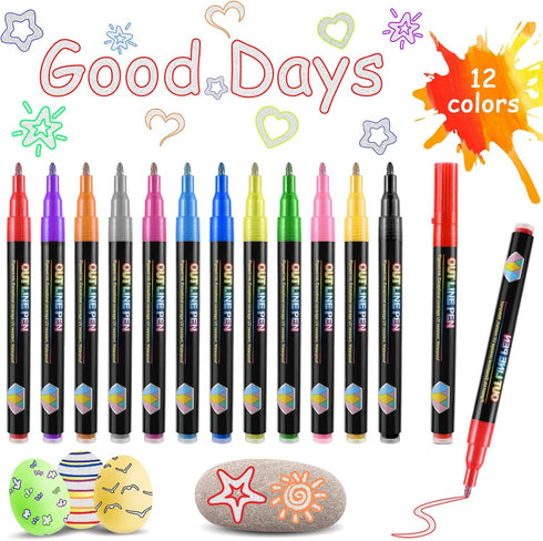 Outline Markers, Metallic Markers Set, Glitter Markers, Acrylic Paint Pens, Shimmer Paint Markers for Birthday Card, Doodle Dazzles Shimmer Marker...