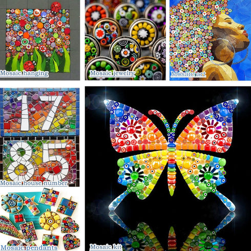 Youway Style Millefiori Mosaic Tiles for Crafts, Mosaic Glass Pieces,No-Hole Millefiori Glass Beads, Mosaic Kits for DIY Holiday Ornaments...