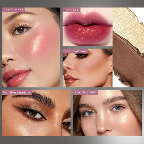 3Pcs Contour Highlighter Cream Blush Stick for Cheeks Eyes Lips Lightweight Dewy Finish Blush Stick Waterproof Long Lasting Contour Stick Trio Wan...