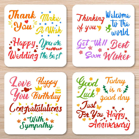 4pcs Blessing Word Wall Stencil Happy Birthday Alphabet Stencils for Crafts Large Letter Stencils for Painting 5.9x5.9" for Painting on Wood Canva...