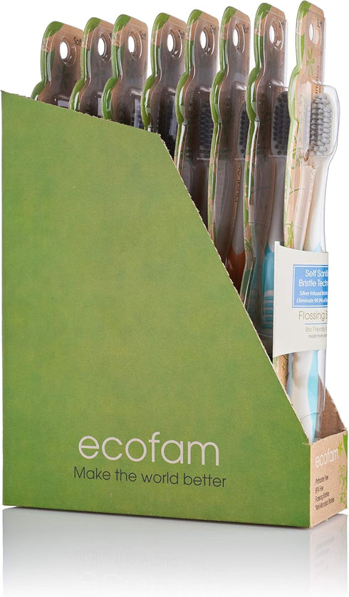 Earth Friendly Compostable Adult Manual Toothbrushes - Silver Infused Soft Bristle Toothbrush (4 Pack) (8 Pack Multi Color)...