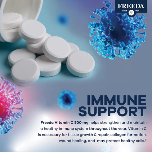 FREEDA Vitamin C - Vegan Vitamin C 500mg - Kosher - Powerful Antioxidant Immune Support - Easy to Swallow Vitamins C Tablets as Ascorbic Acid - Pu...