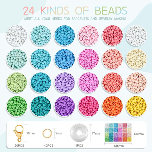 3mm Seed Beads for Jewelry Bracelet Making Kit 24 Colors Bracelet Making Kit for Girls Adults Friendship Bracelet Kit for Jewelry Making DIY Craft...