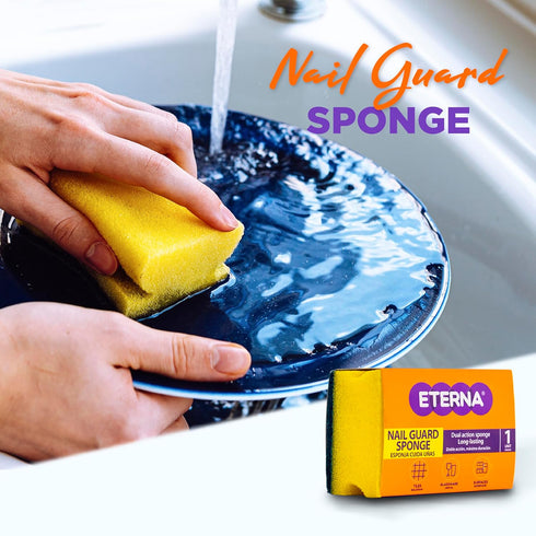 ETERNA Nail Guard Sponge, Non Scratch Nail Saver Kitchen Sponges, Multi-Purpose, Ideal for Washing Dishes and Cleaning Kitchen, Protects Nails and...