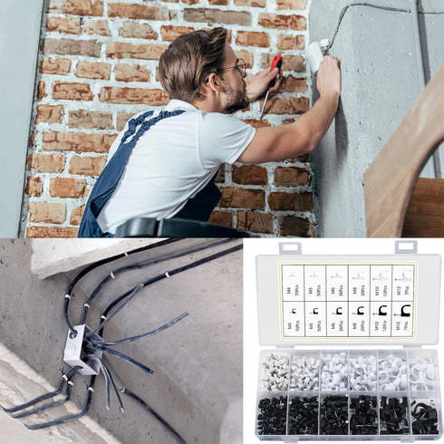 Cable Clips Nails, 390 Pcs Ethernet Cable Wire Nails Tacks Clips, White Round Cable Clips Management with Steel Nails, for RG6 Ethernet TV Cable W...