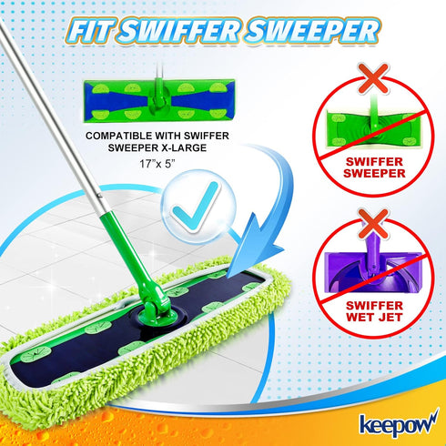 KEEPOW Reusable XL Mop Pads Compatible with Swiffer XL Sweeper, X-Large Dry Sweeping Cloths, Wet Mopping Cloths, Washable Microfiber XL Wet Pads R...