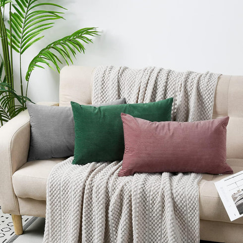 David's Home Corduroy Lumbar Pillow Covers 12x20 Inches-2 Pack Decorative Throw Pillow Covers-Rectangle Cushion Covers for Couch Sofa Living Room-...