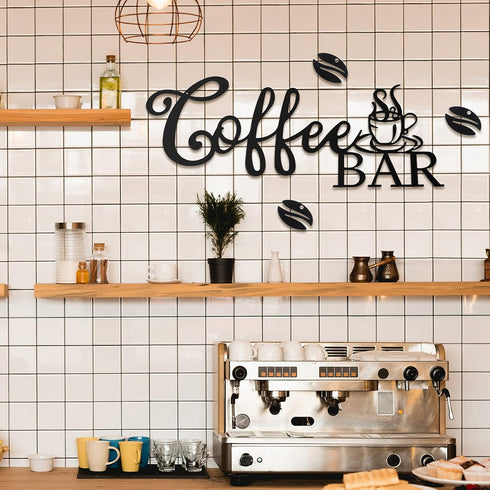 Metal Coffee Bar Sign Rustic Coffee Hanging Décor for Coffee Bar Metal Coffee Wall Art for Coffee Bar Home Office Kitchen(Coffee Bar and Bean Styl...