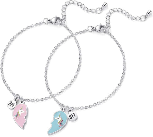 2pcs Best Friend Unicorn Bracelet BFF Heart Jewelry Christmas Birthday Gift for Friends or Sister...