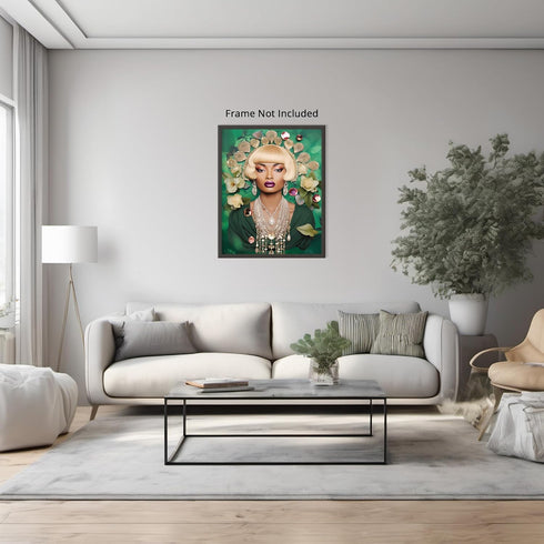 Posterizer 1 pcs-African bejeweled emerald green queen collage-Abstract & Modern Art-Inspirational Women's Art-Gift for Women, Fashionistas, Desig...