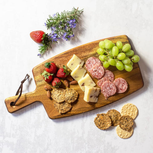 Rock & Branch Acacia Wood Serving Paddle, Wood Cutting Board with Handle for Kitchen and Charcuterie Boards...
