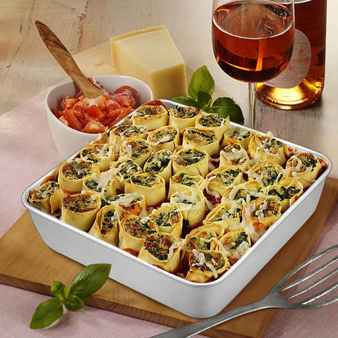 TeamFar Square Cake Pan, 9 Inch Stainless Steel Square Baking Roasting Pan for Cake Brownie Lasagna, Non-Toxic & Heavy Duty, One Piece Design & Sm...
