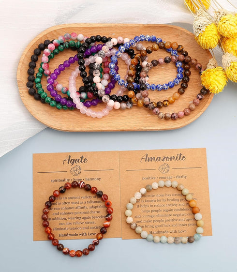 BOMAIL 12PCS 6MM Gemstones Beaded Bracelet for Women Healing Crystal Stone Bracelets Round Beads Semi-Precious Stretch Bracelet Set Unisex Jewelry...