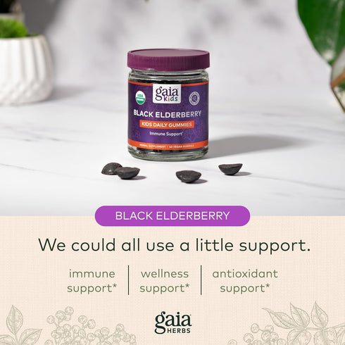 Gaia Herbs GaiaKids Black Elderberry Daily Gummies for Kids - Delicious Immune Support Supplement - Certified Organic Black Elderberries for Immun...