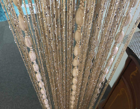 Hysenm Door String 39x79 Inch Curtains Champagne Panel Soft Balls Romantic Glitter Fringe Room Divider Home Décor Wedding Girls Bedroom Window Liv...